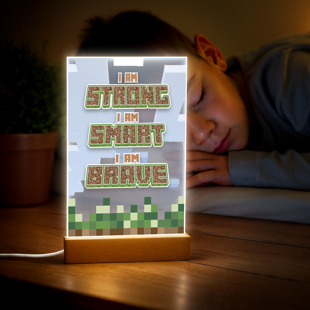 Pixel Block Motivational LED Night Light — “I Am Strong, Smart, Brave”