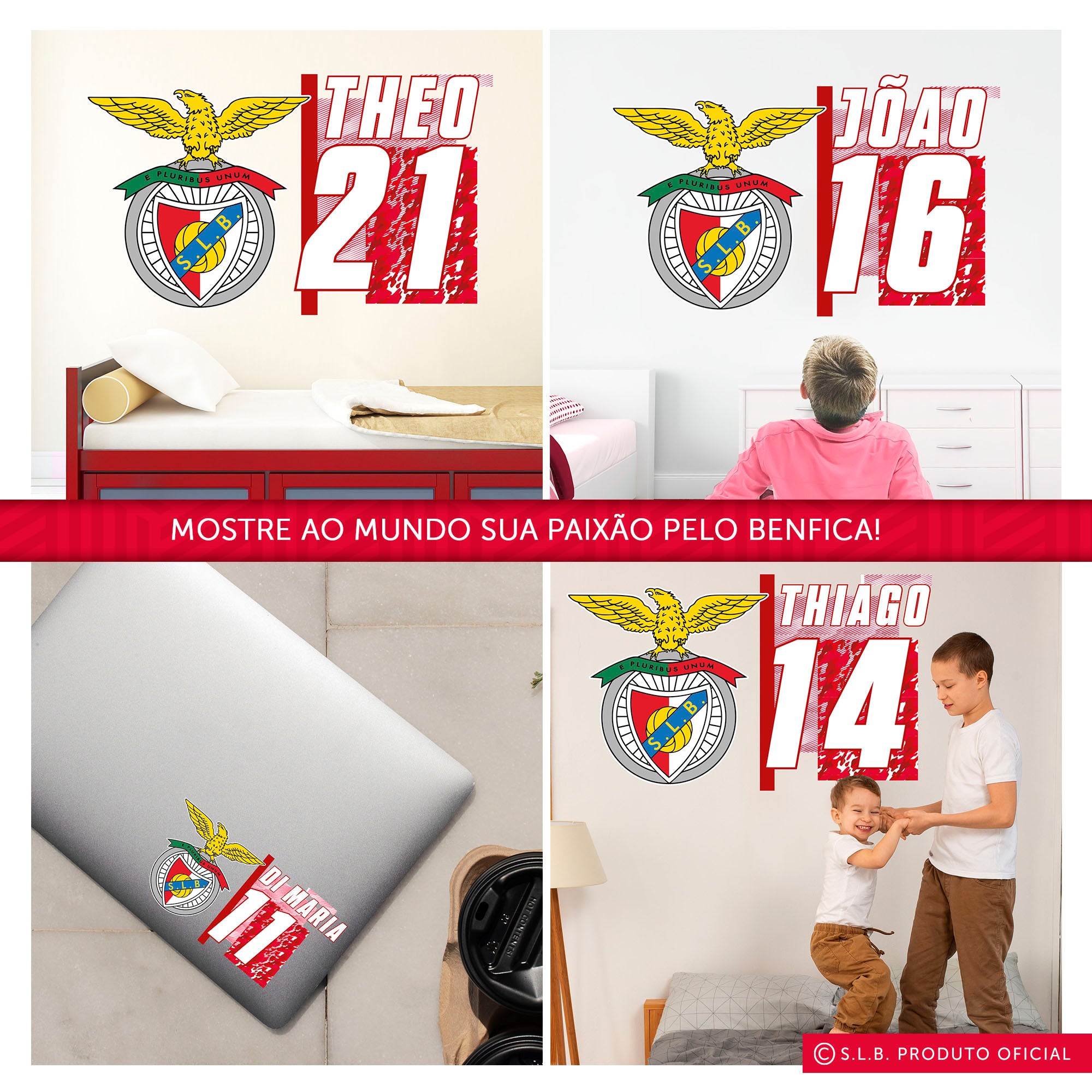 Autocolante de Parede Personalizado do Benfica FC para Crianças