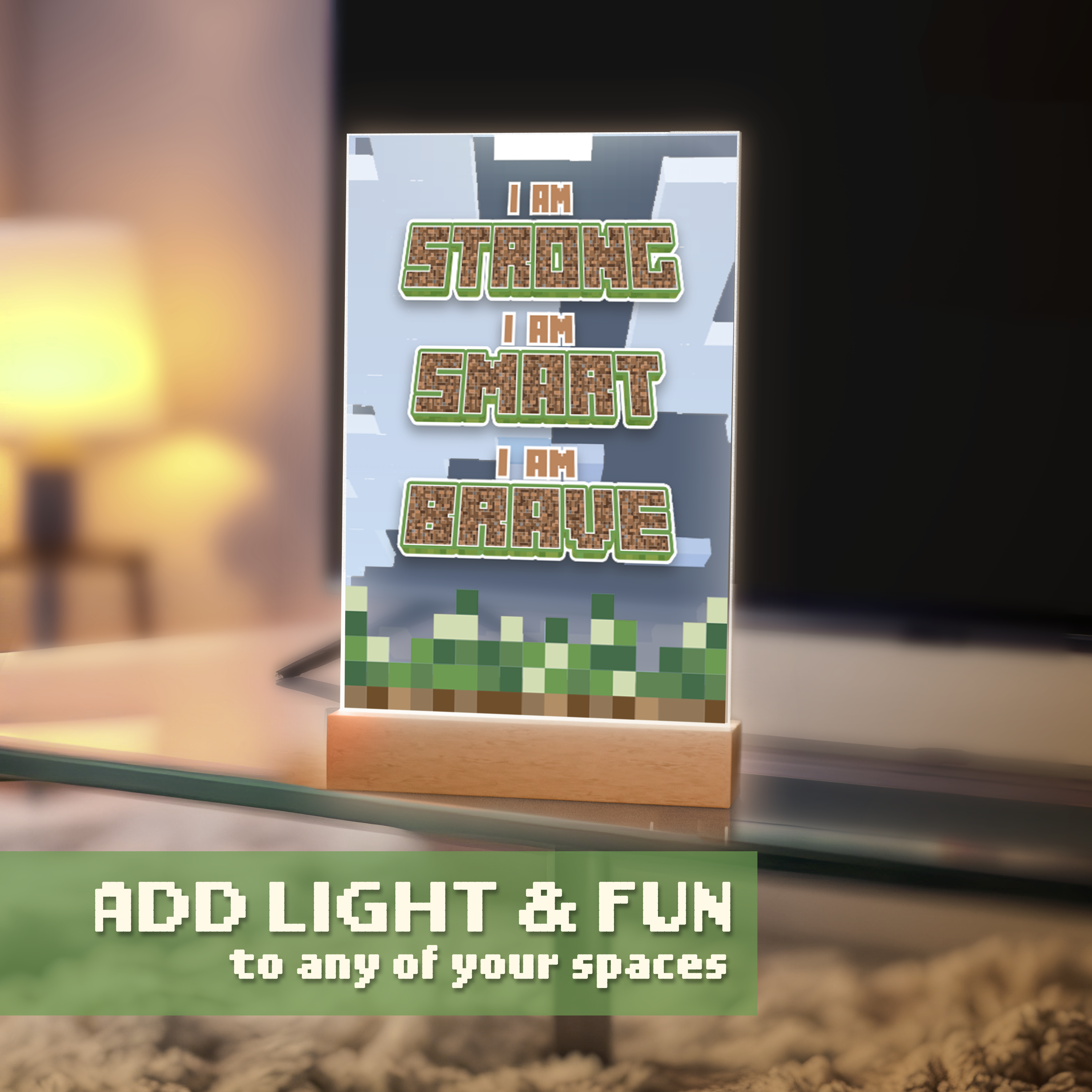 Pixel Block Motivational LED Night Light — “I Am Strong, Smart, Brave”
