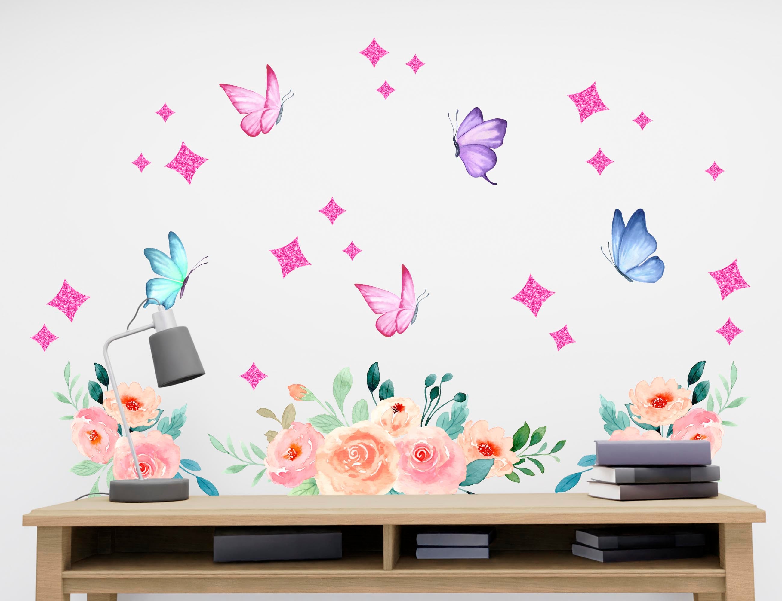 Flower Decals for Walls - Butterfly Stickers - Upgrade Your Custom Name