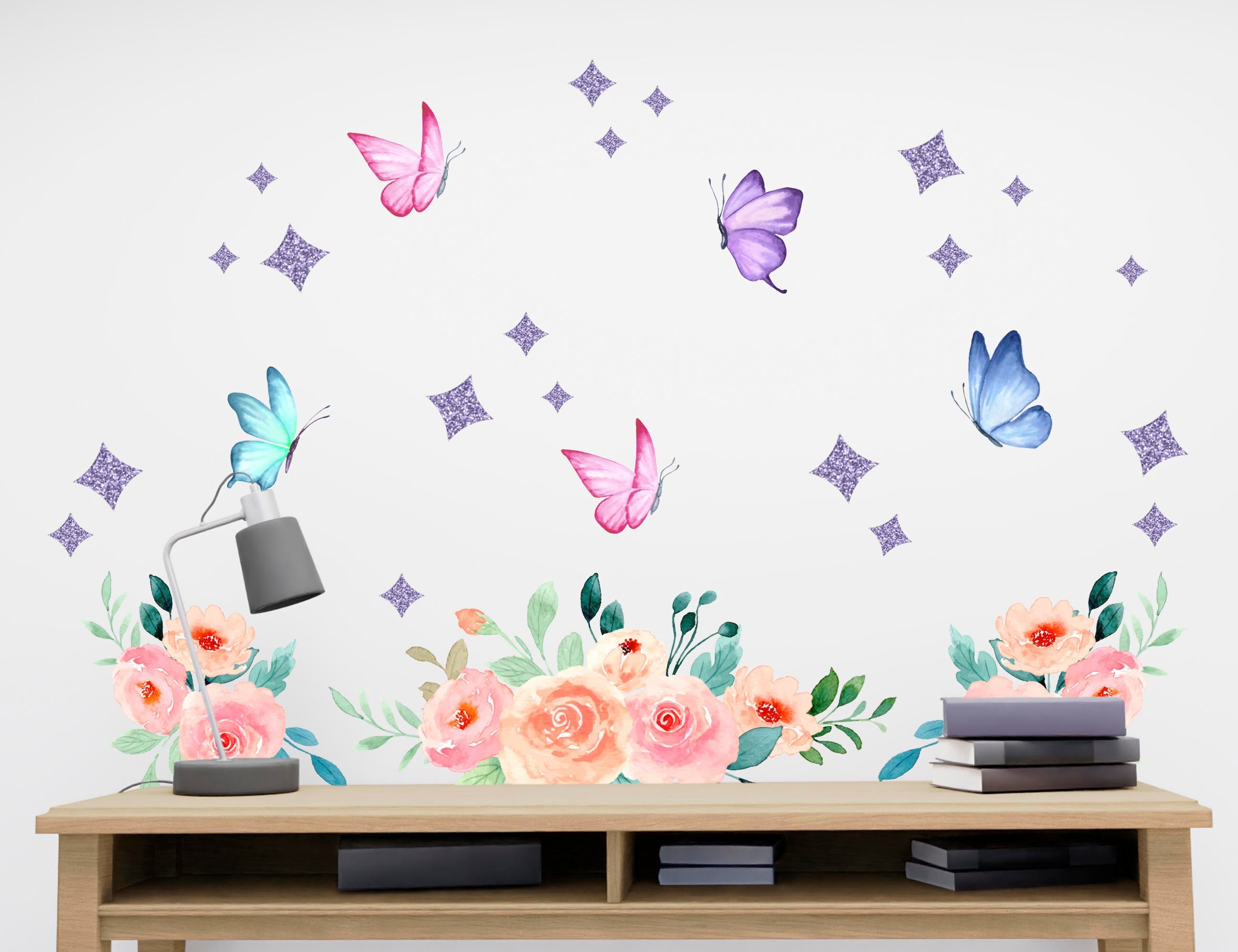 Flower Decals for Walls - Butterfly Stickers - Upgrade Your Custom Name