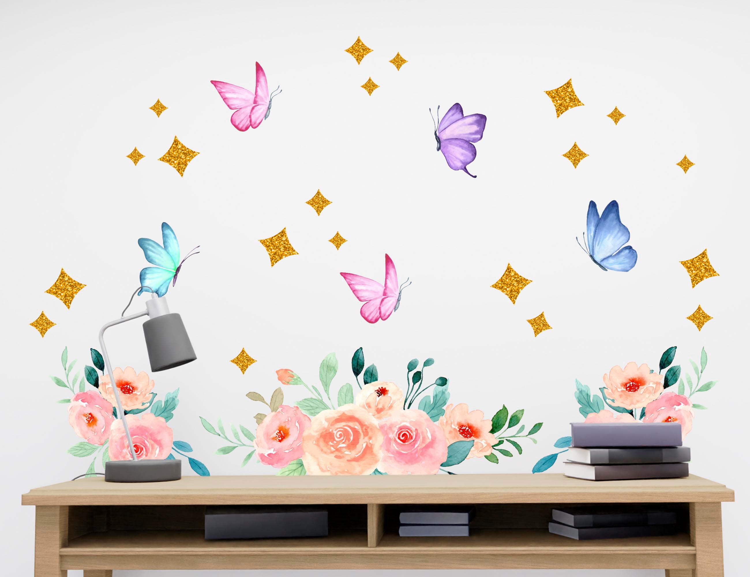 Flower Decals for Walls - Butterfly Stickers - Upgrade Your Custom Name
