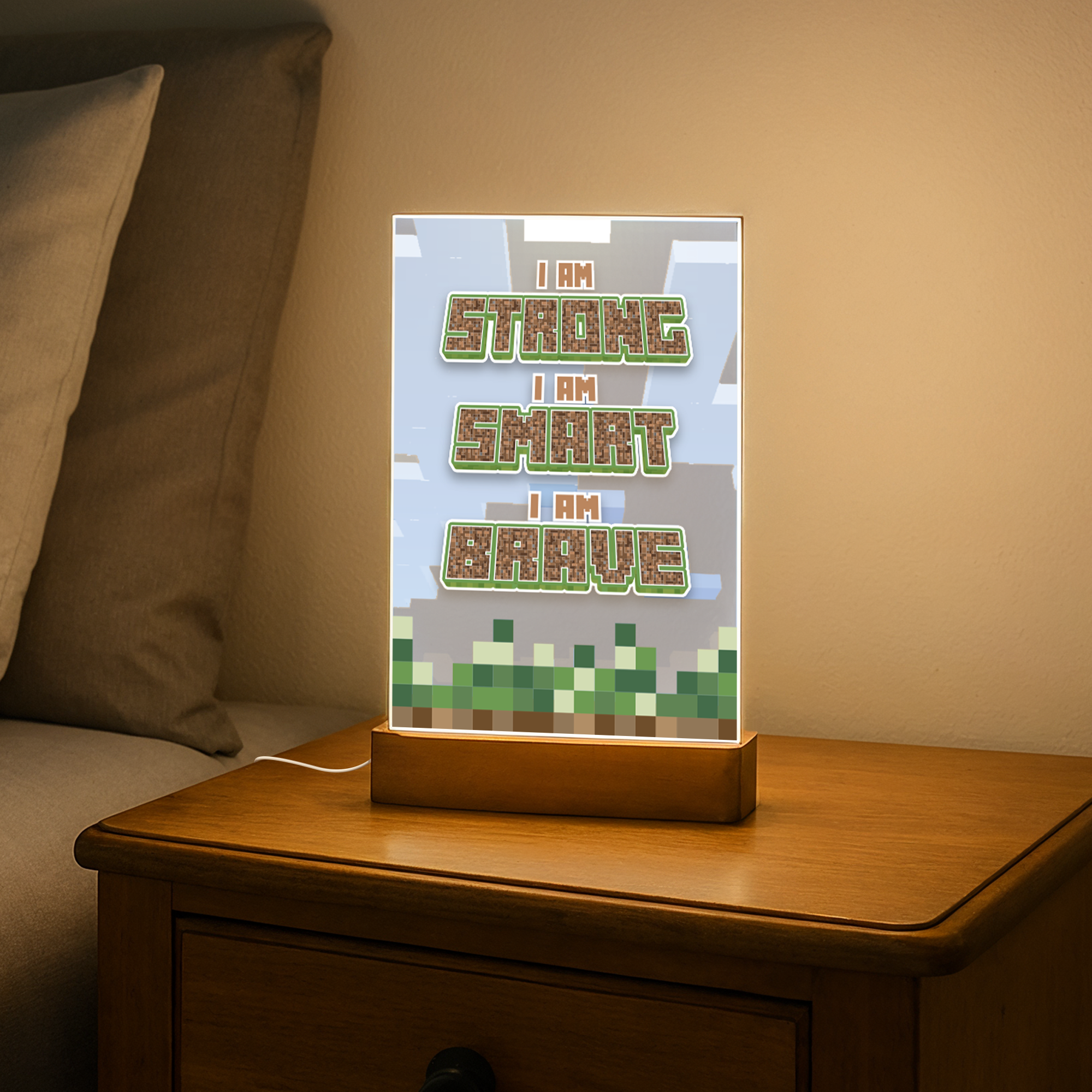 Pixel Block Motivational LED Night Light — “I Am Strong, Smart, Brave”