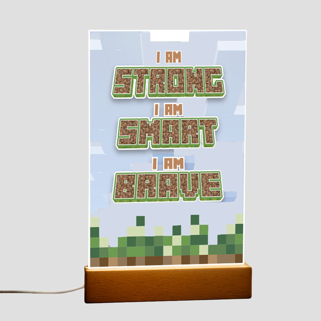 Pixel Block Motivational LED Night Light — “I Am Strong, Smart, Brave”