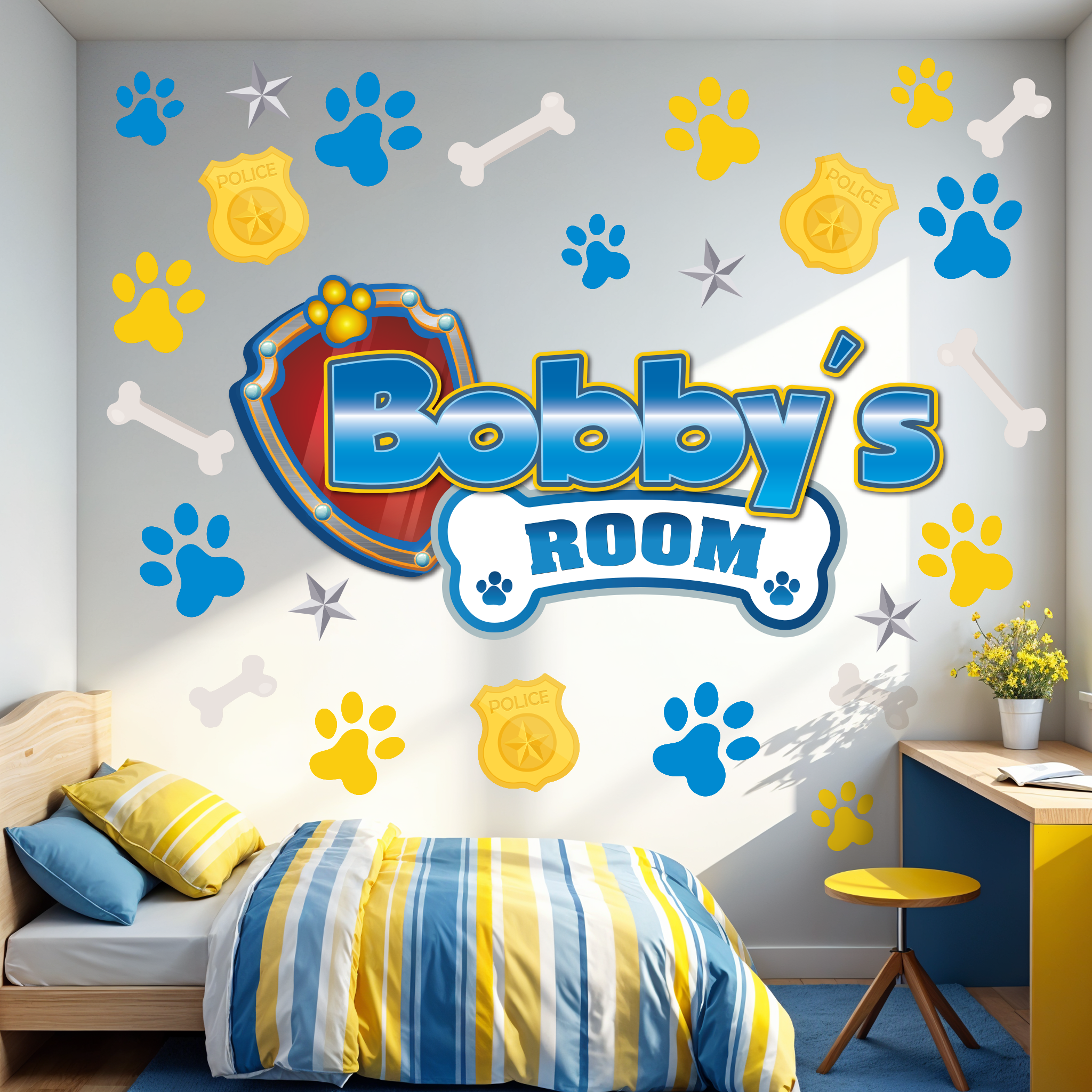 Custom Puppy Rescue Name Wall Decal — Personalized Kids’ Room Wall Sticker