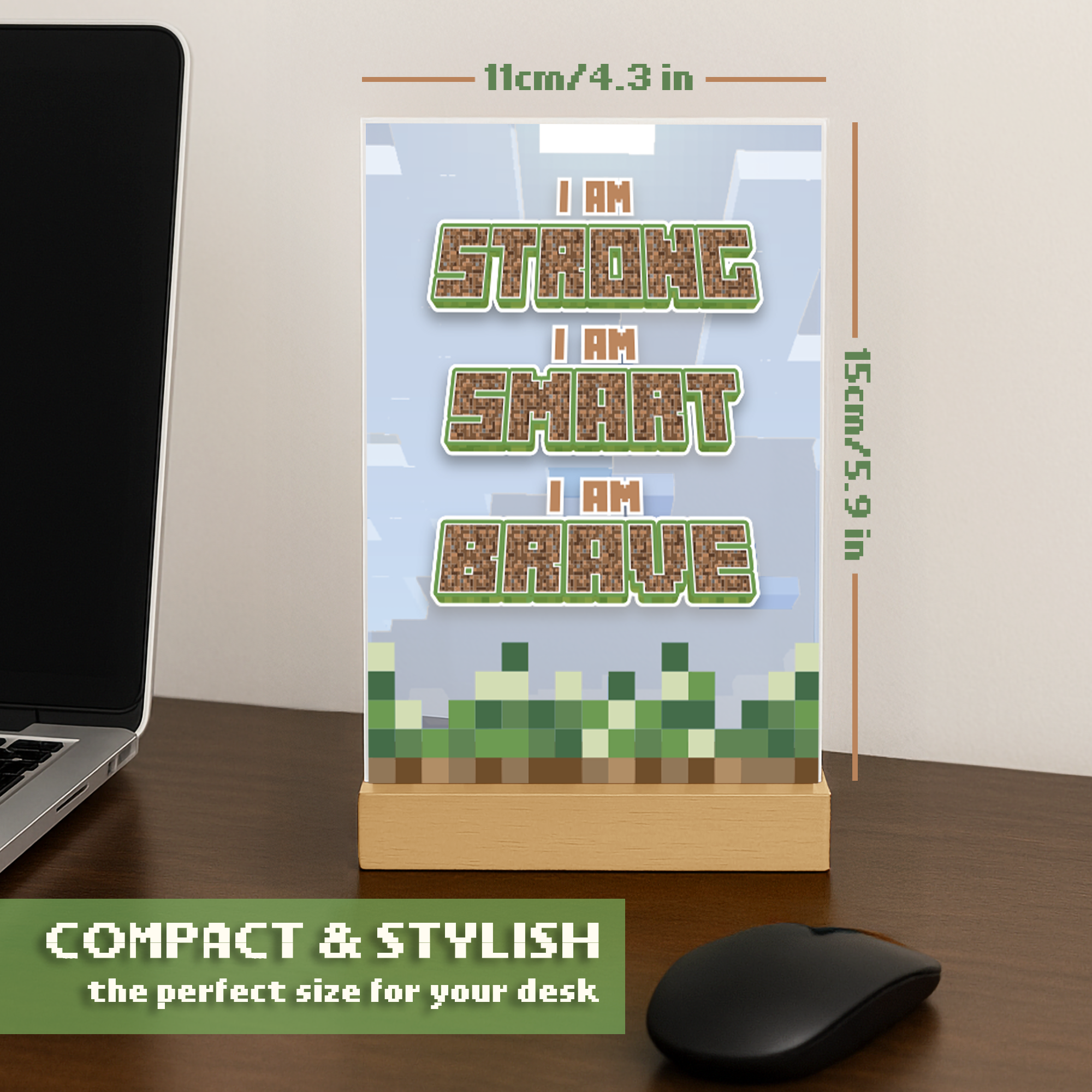 Pixel Block Motivational LED Night Light — “I Am Strong, Smart, Brave”