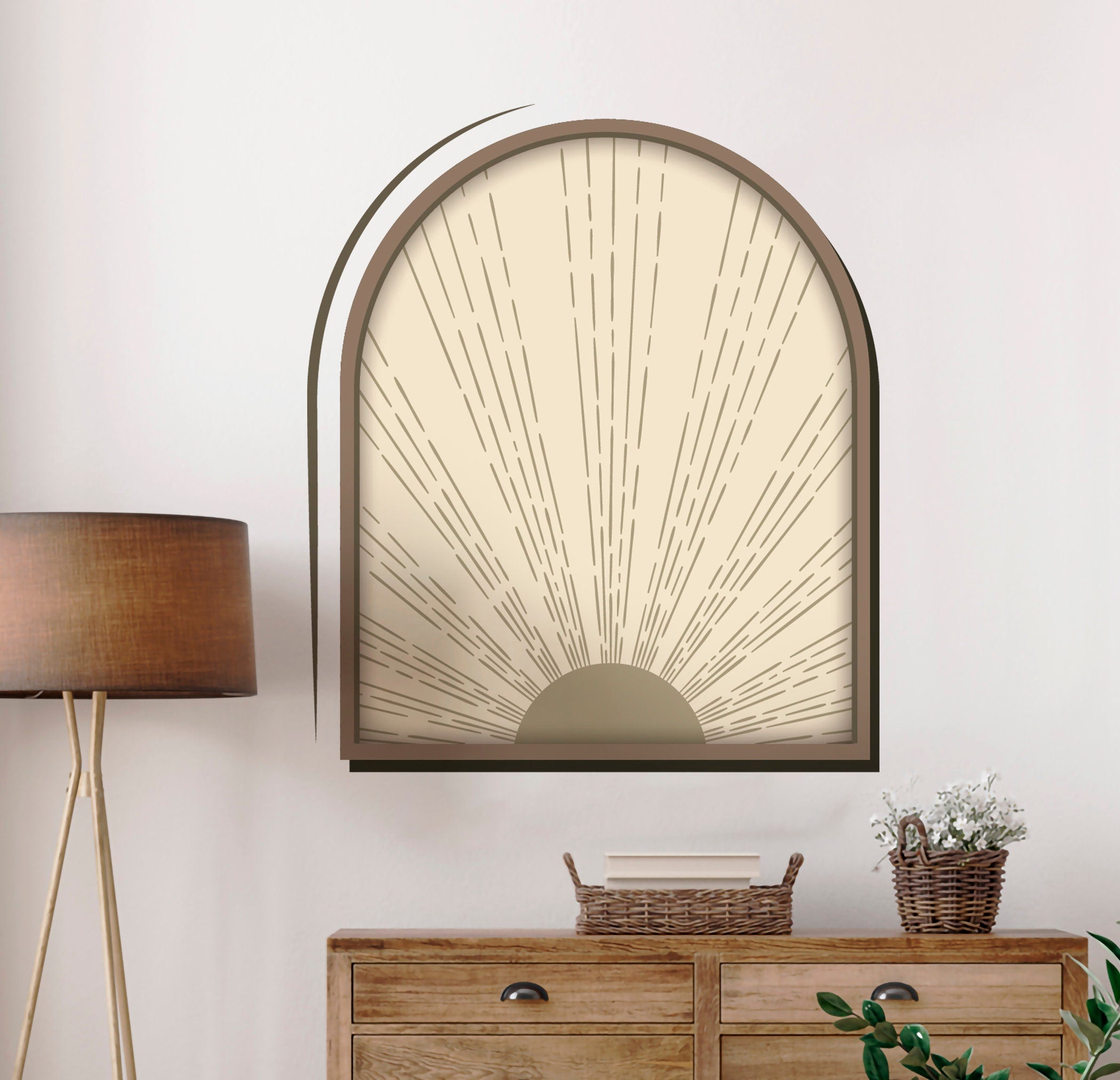 Boho Sol Luzes Decoração de Sala - Boho Raio Solar Adesivo de Parede - Arte Autocolantes Decorativos - Decoração Bohemia Papel de Parede