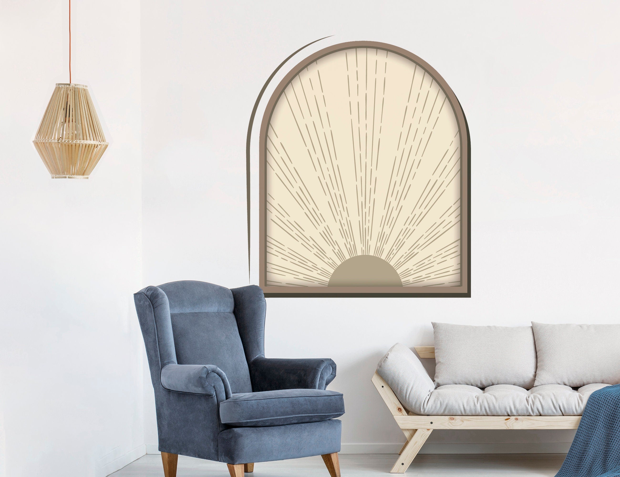 Boho Sol Luzes Decoração de Sala - Boho Raio Solar Adesivo de Parede - Arte Autocolantes Decorativos - Decoração Bohemia Papel de Parede