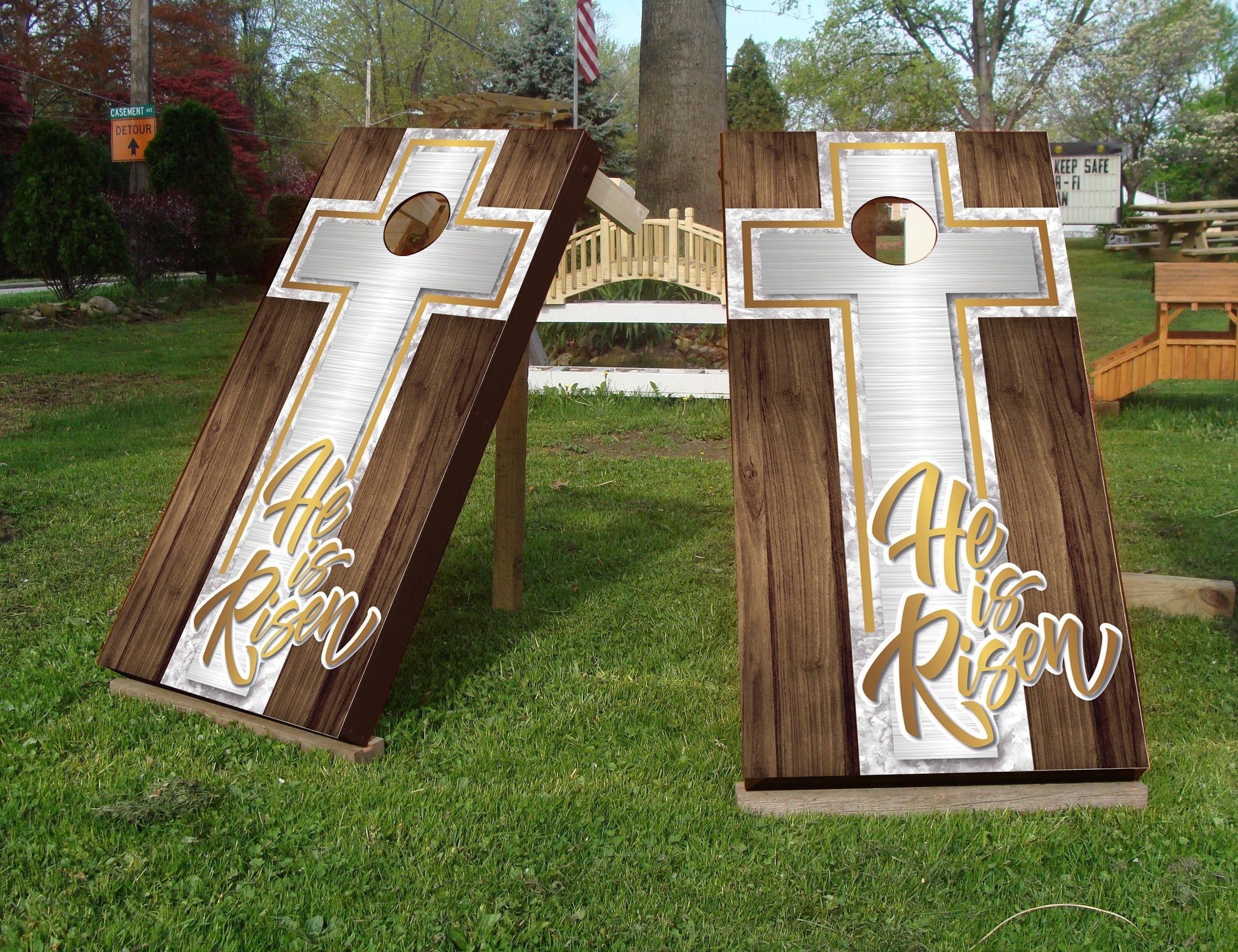 He is Risen Custom Cornhole Wraps Decal Sticker 3D Texture Single - Laminated - Skin Vinyl Decal for Cornhole Board Wood