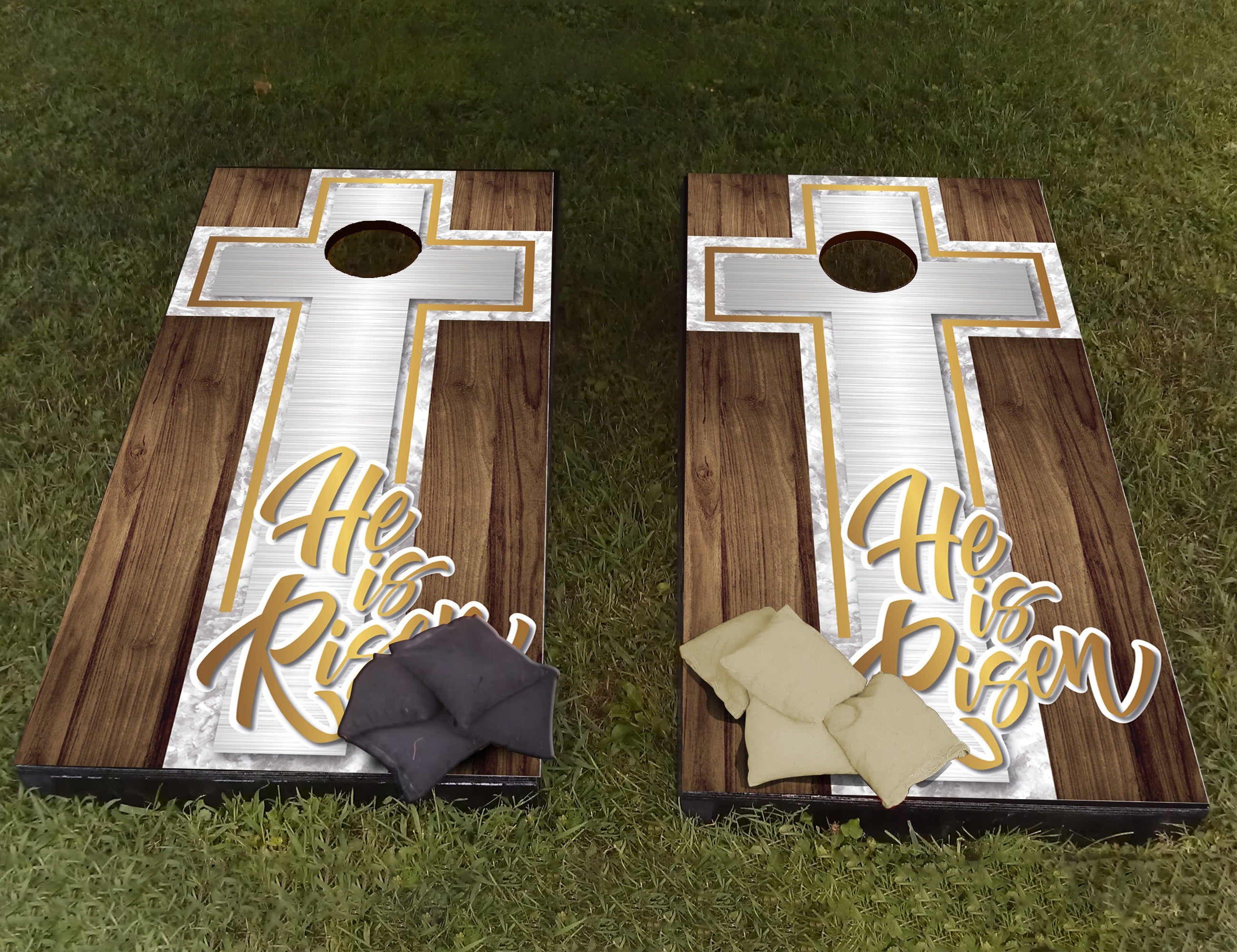 He is Risen Custom Cornhole Wraps Decal Sticker 3D Texture Single - Laminated - Skin Vinyl Decal for Cornhole Board Wood
