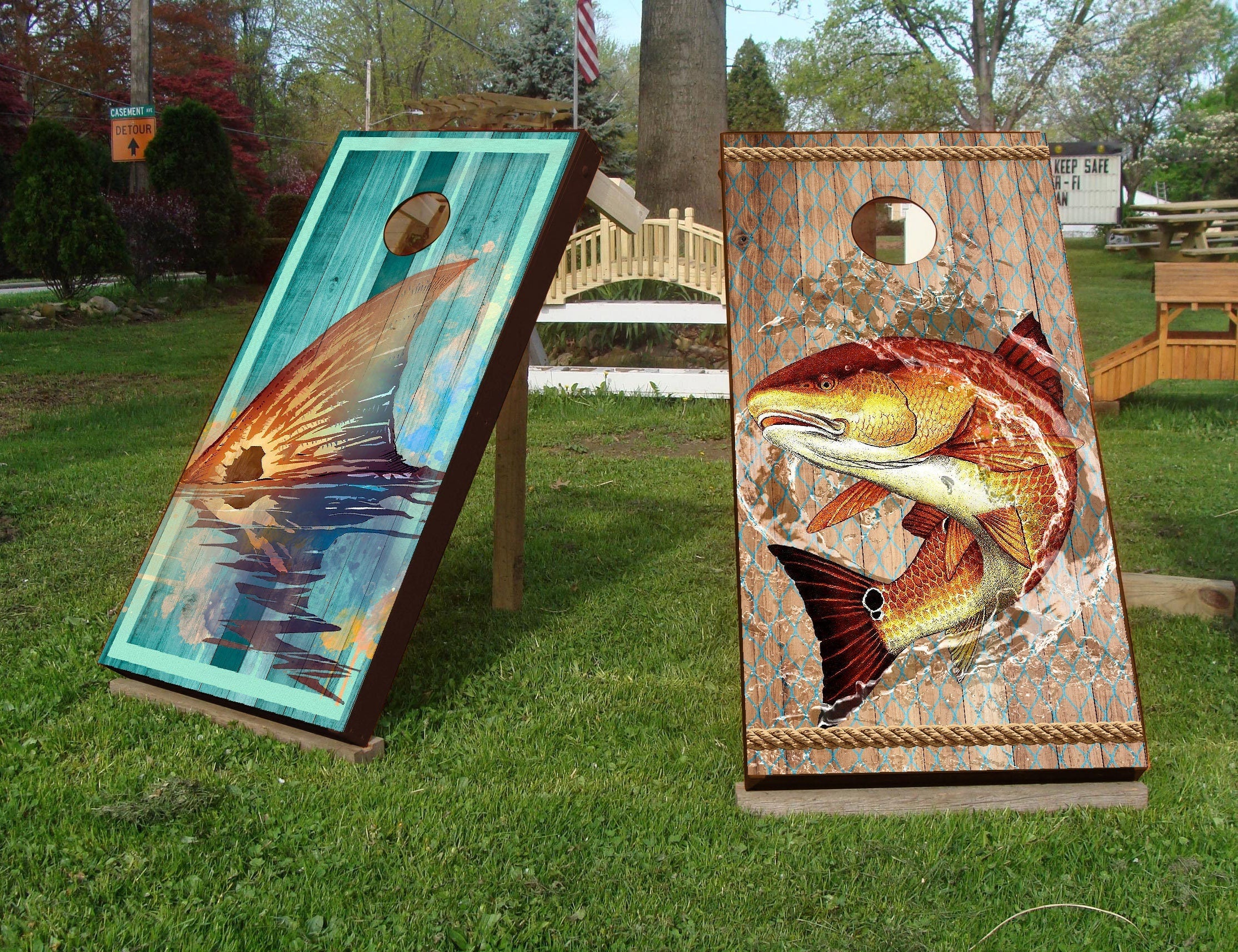 Autocolantes de Peixe Vermelho para Tábuas Cornhole - Decalque 3D Texturizado Único - Laminado - Vinil Personalizado Cornhole