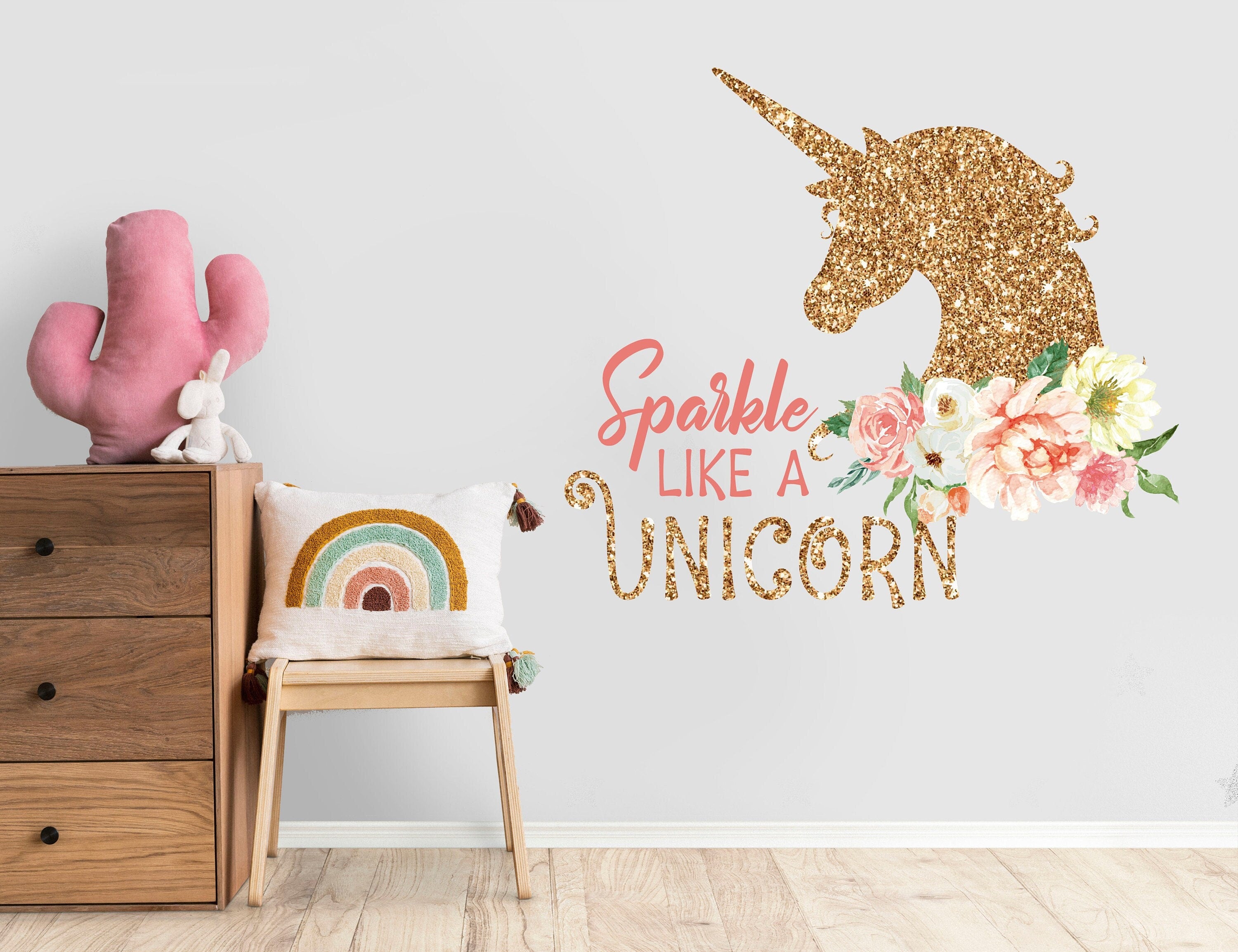 Sparkle Unicorn Wall Decals - Unicorn Glitter Effect Wall Decal Room Decor for Girls Bedroom - Unicorn Sticker - Nursery Decor