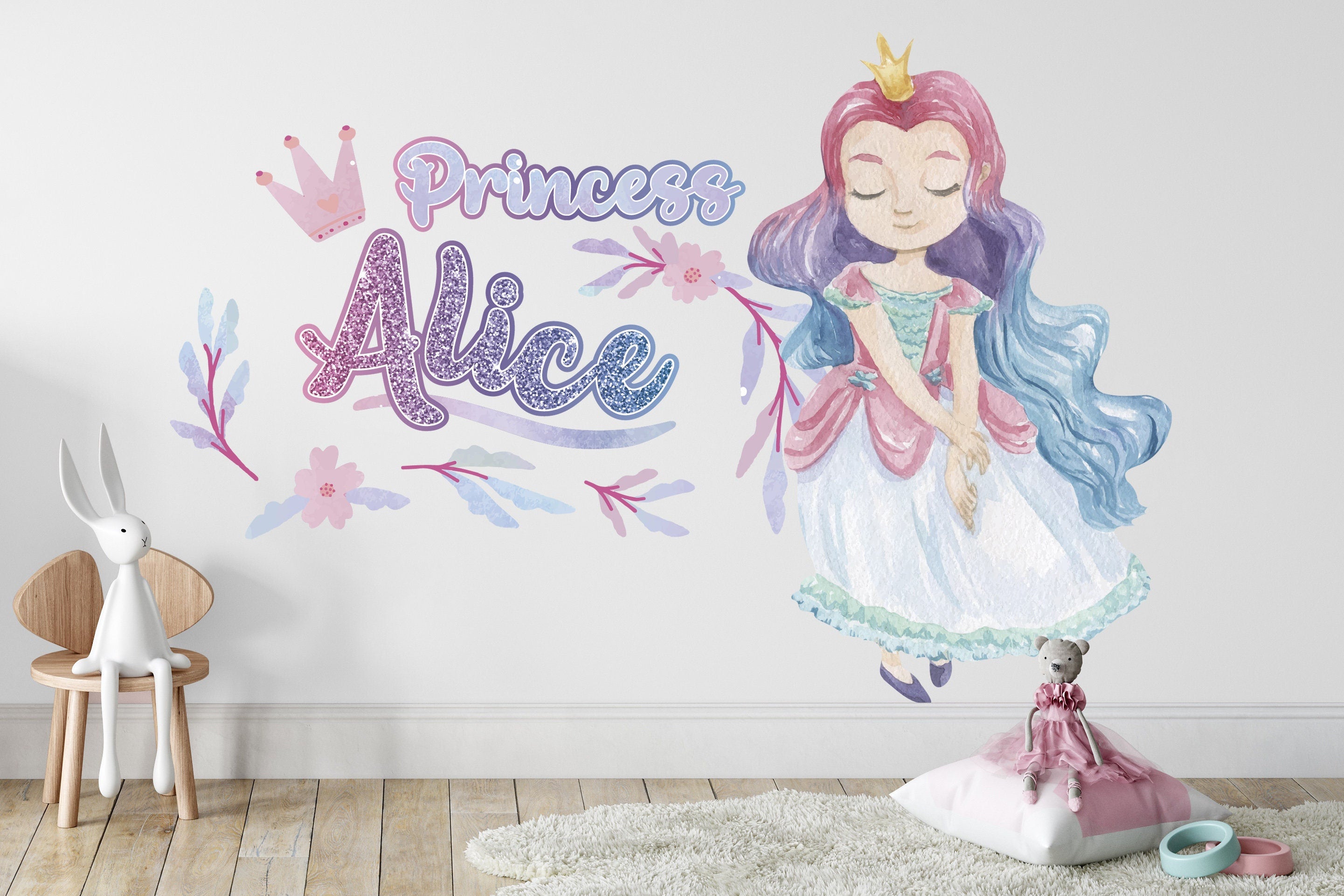 Customized Princess Wall Decal Custom Name for Girls - Wall Stickers for Girls Bedroom Decor