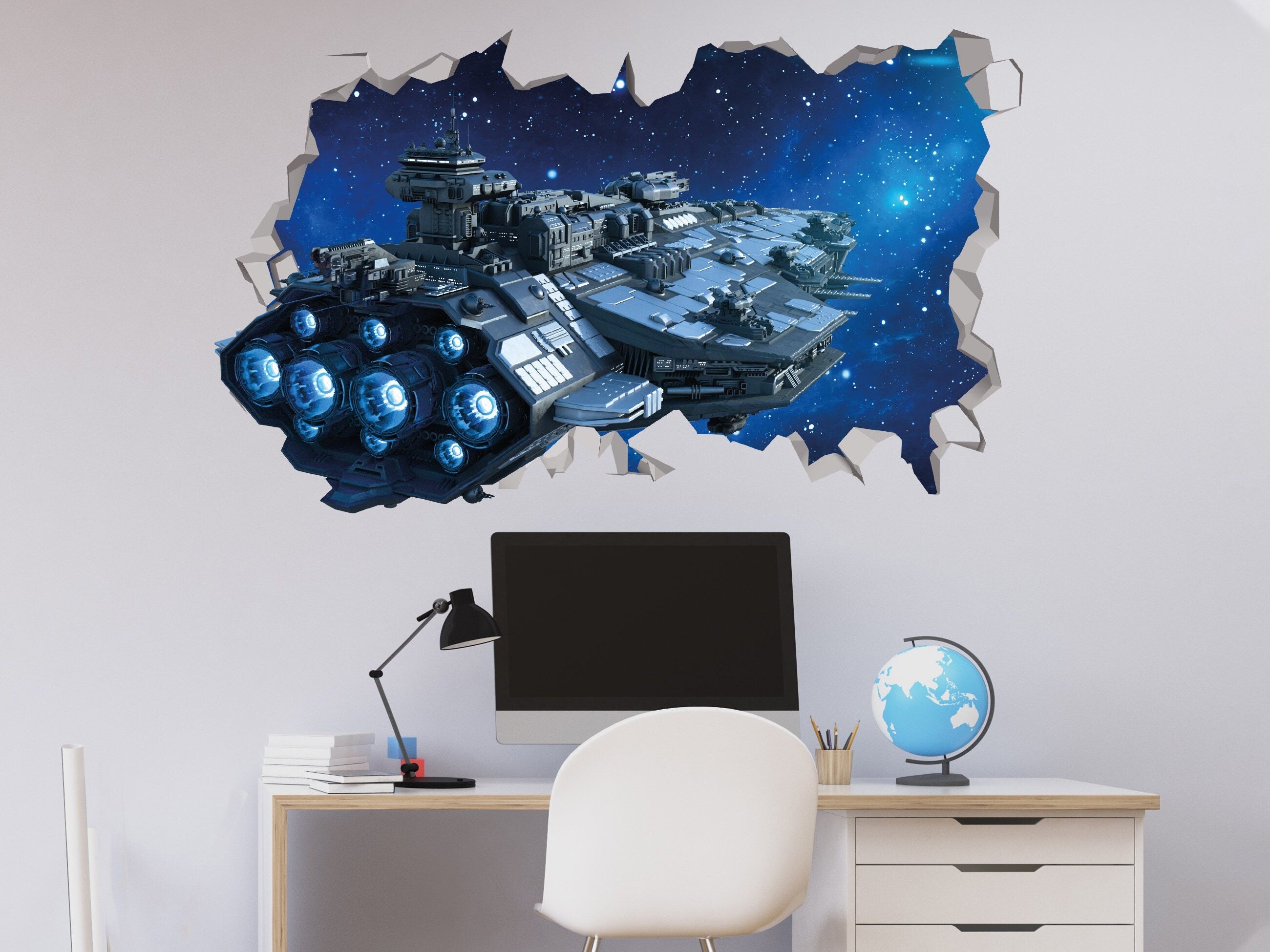 Spaceship Wall Decal - Spaceship Living Room Wall Decor - Rocket Wall Decal - Space Machine Art 3d - Galaxy Wall Art - Spaceship Shuttle 3d