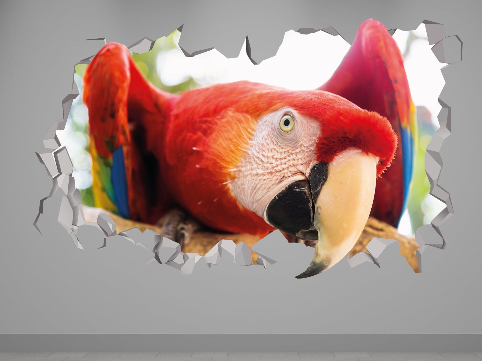 Nome Decalque de Parede de Arara - Autocolante de Arara - Arara Vermelha e Amarela - Encanto Escarlate de Arara - Ornamento de Arara - Arte Decorativa de Arara 3D - Animal Tropical Arara