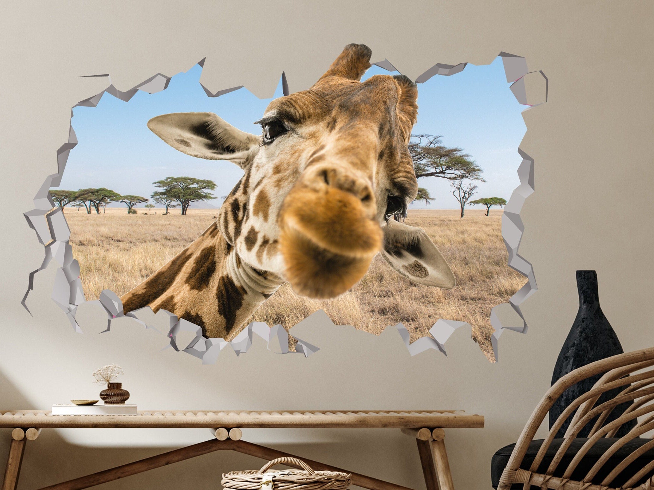 Giraffe Wall Decal - Giraffe Playroom Wall Decal -  Animal 3d Art - Giraffe Wall Decor -  Giraffe Nursery Wall Decor - Jungle Animal Funny
