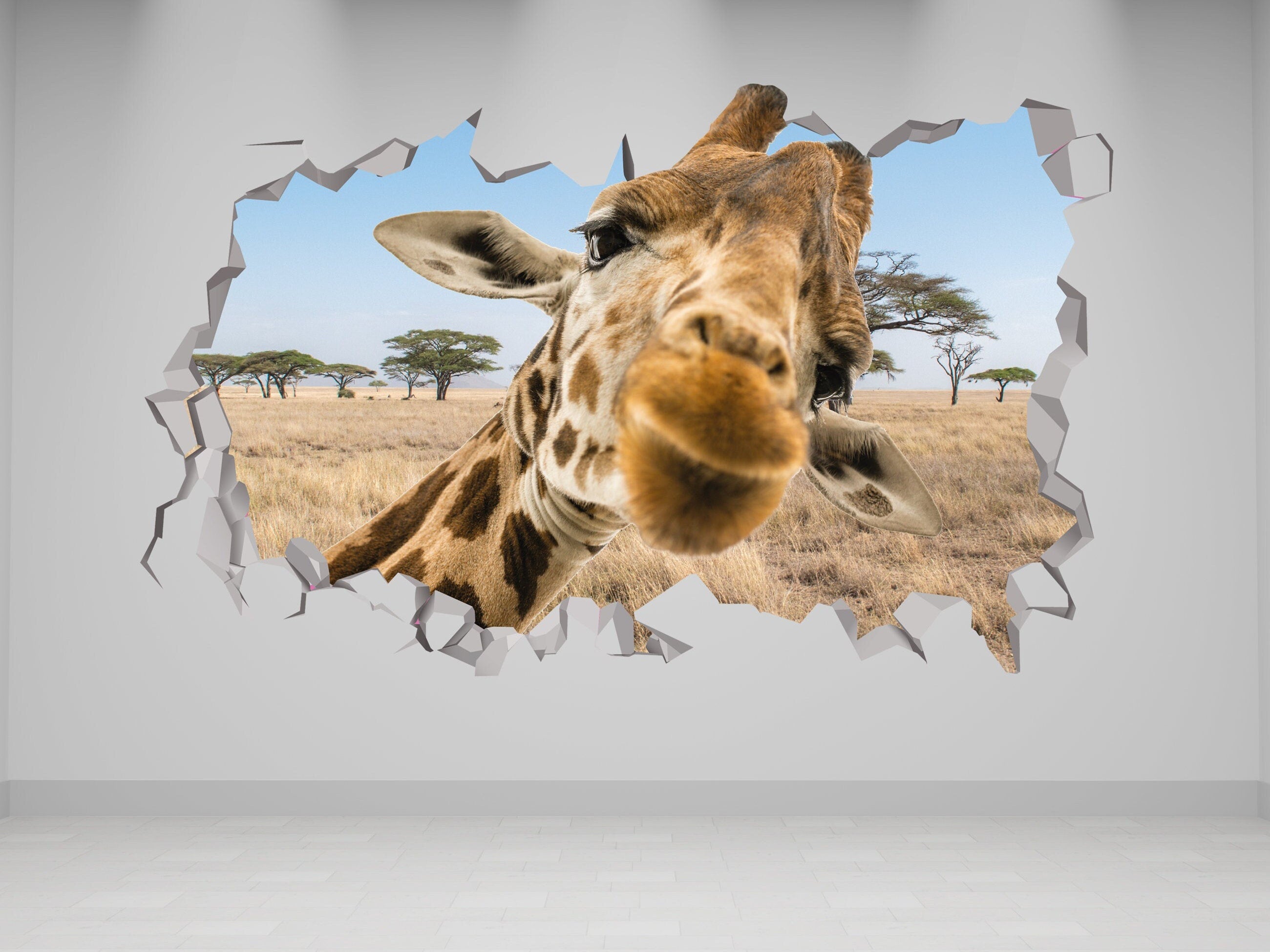 Giraffe Wall Decal - Giraffe Playroom Wall Decal -  Animal 3d Art - Giraffe Wall Decor -  Giraffe Nursery Wall Decor - Jungle Animal Funny