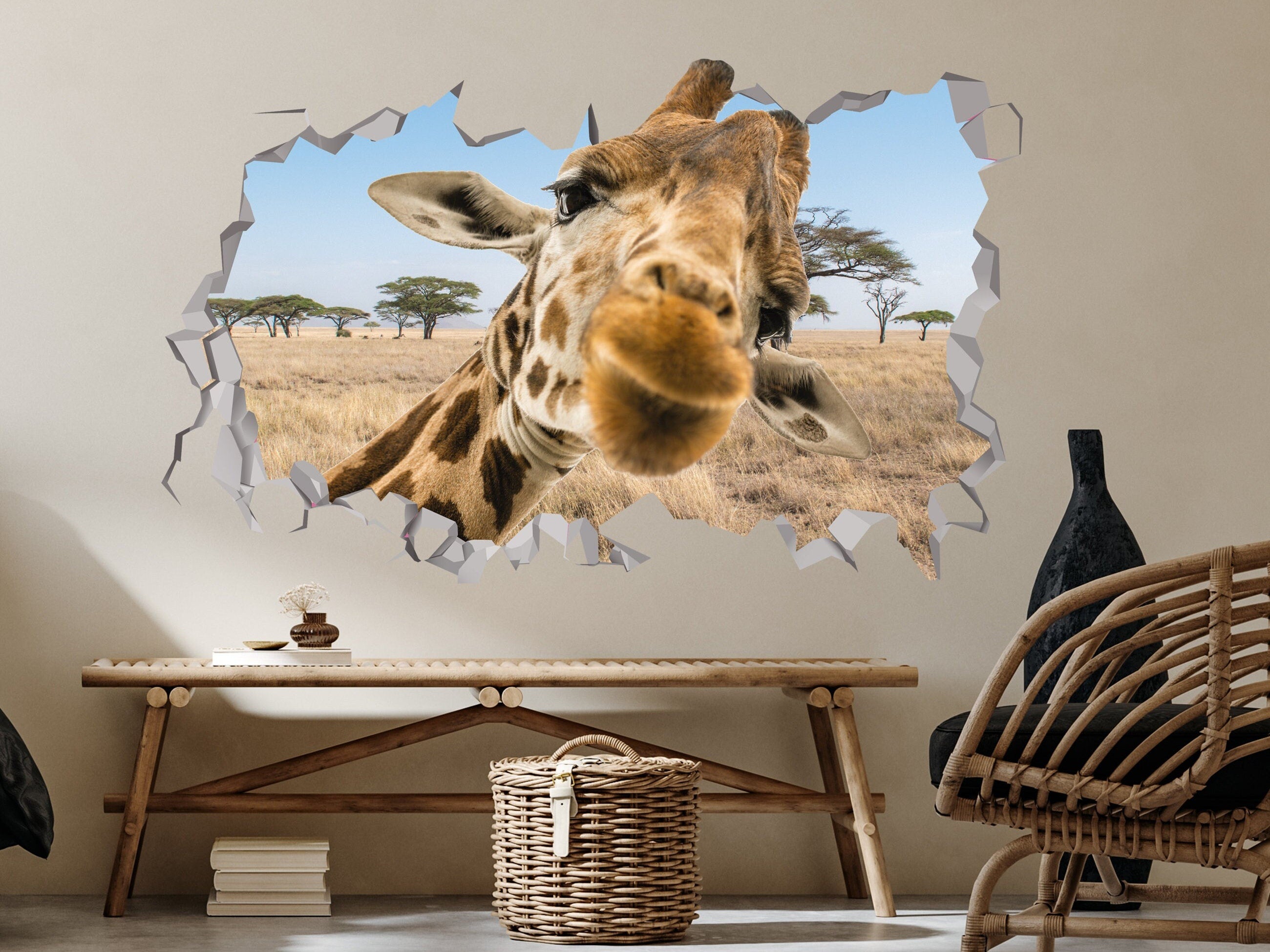 Giraffe Wall Decal - Giraffe Playroom Wall Decal -  Animal 3d Art - Giraffe Wall Decor -  Giraffe Nursery Wall Decor - Jungle Animal Funny