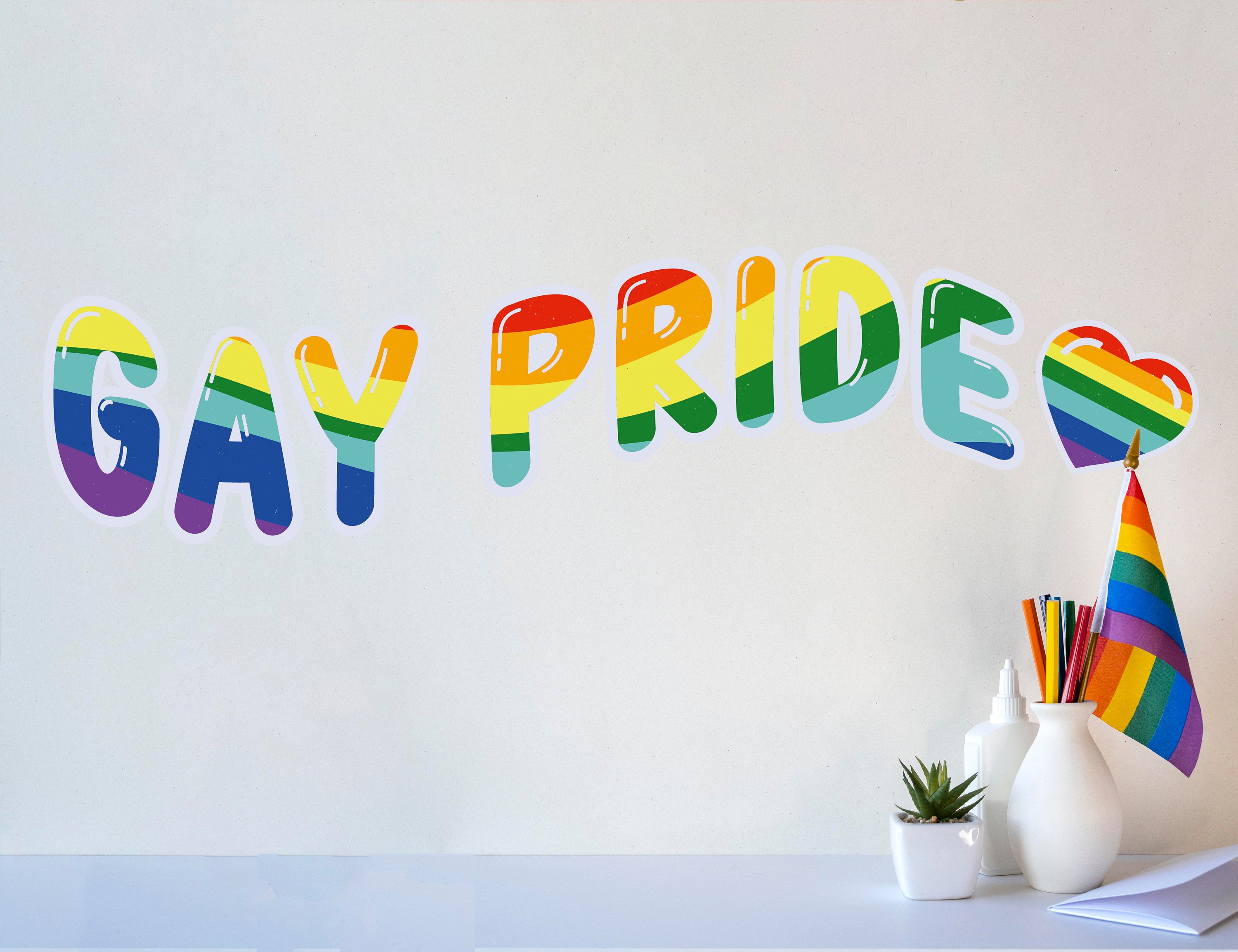 Gay Pride Wall Decal for Room - Inclusive Office Decals - Celebrating Diversity Wall Decals - Pride Month Tribute Dorm Decals
